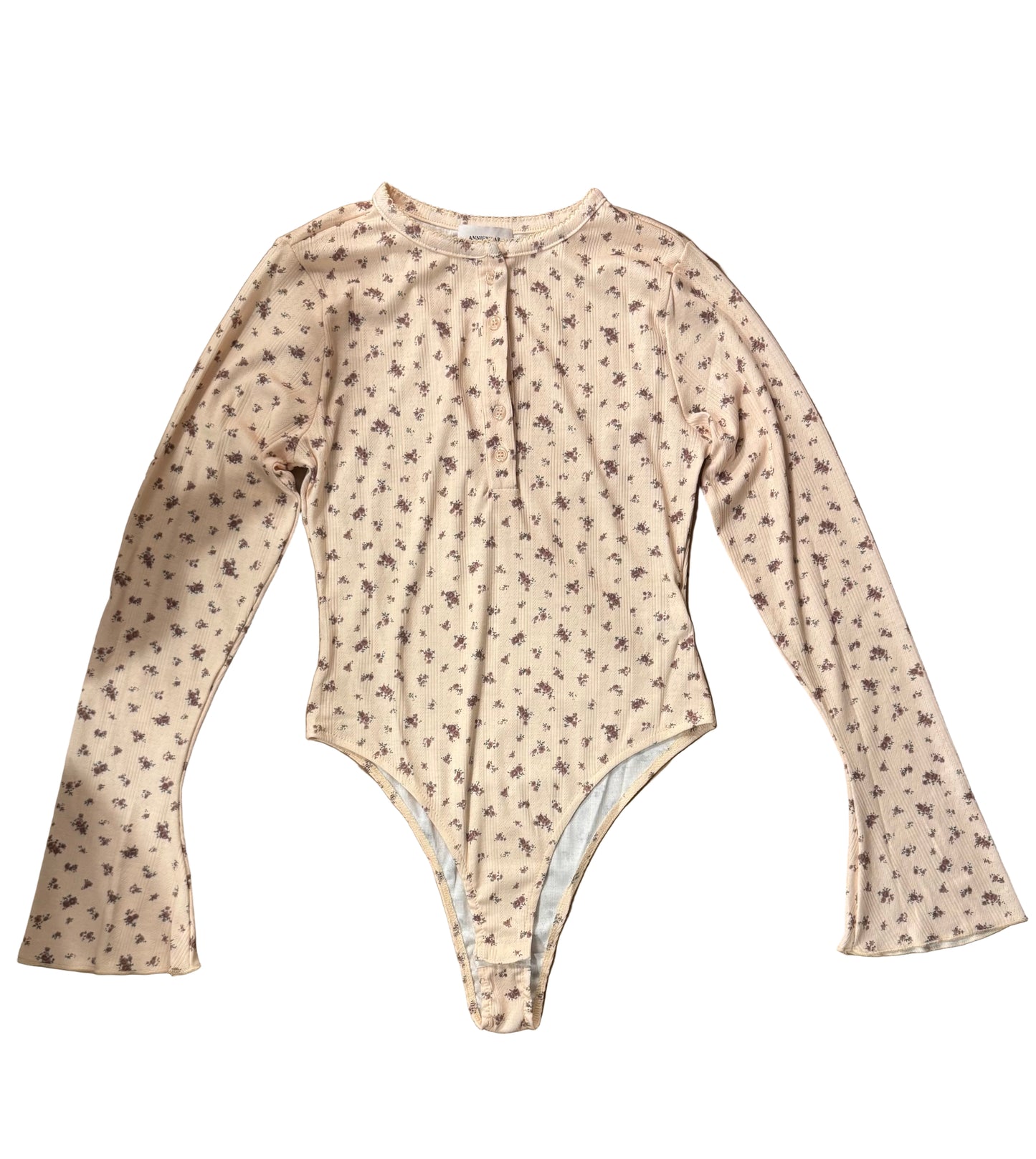 Ditsy Print Pointelle Knit Bell Sleeve Bodysuit