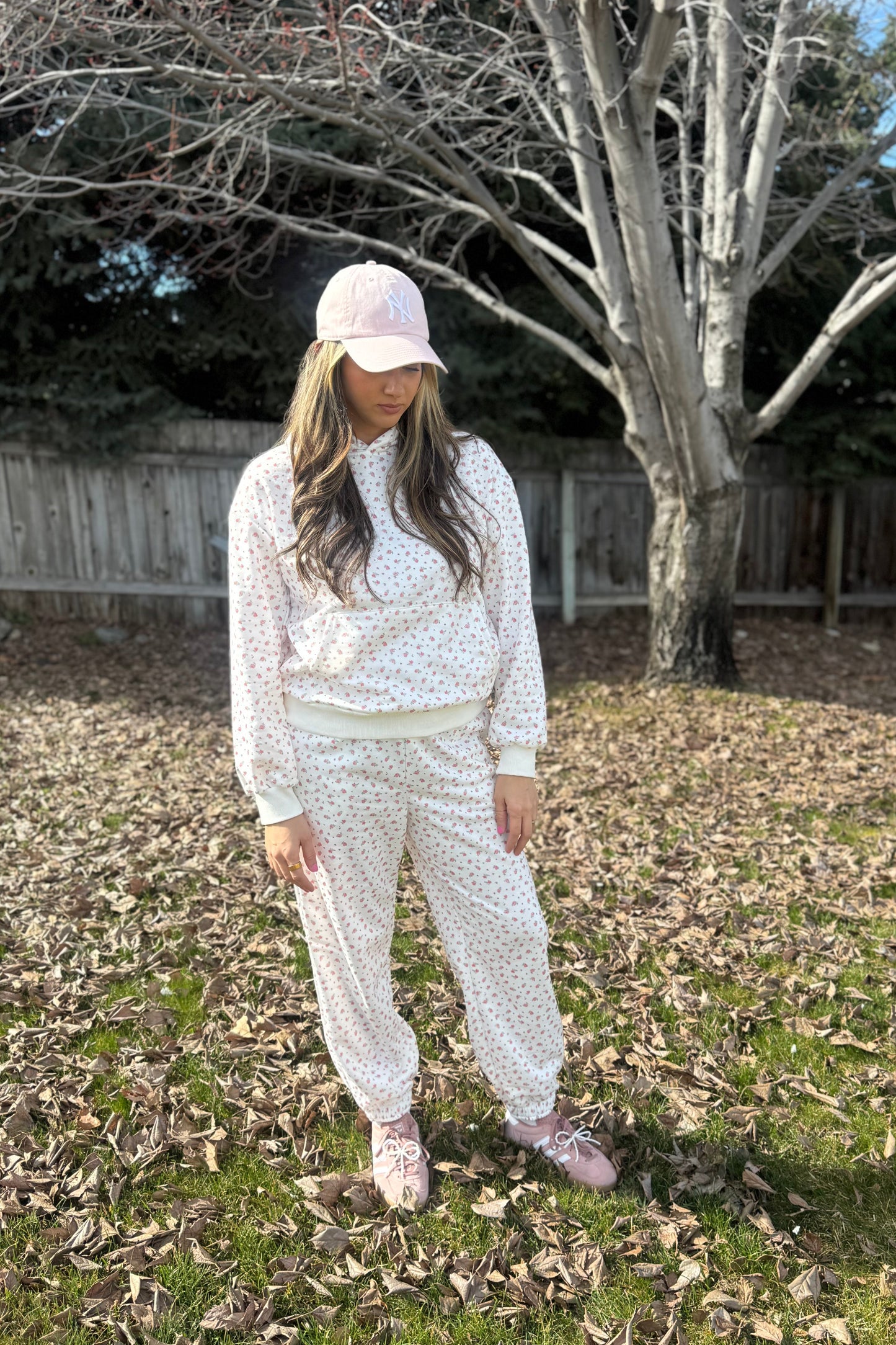 Floral Hoodie & Sweatpants Two-Piece Set