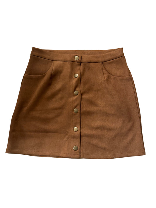 Button Down Faux Suede Mini Skirt