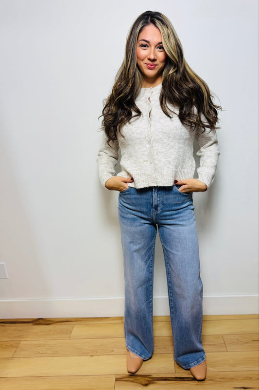 Wool Blend Melange Cropped Cardigan