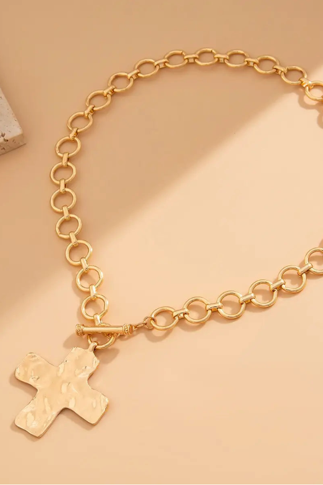 Hammered Cross Toggle Necklace