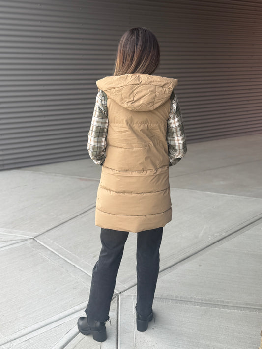 Hooded Long Quilted Puffer Vest