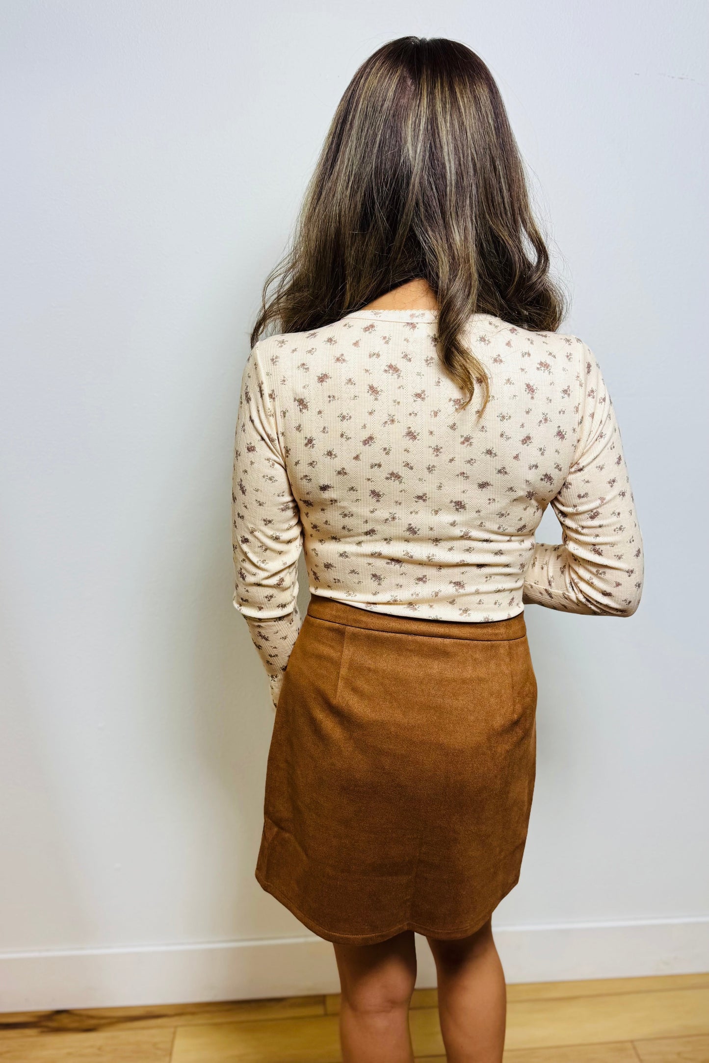 Ditsy Print Pointelle Knit Bell Sleeve Bodysuit