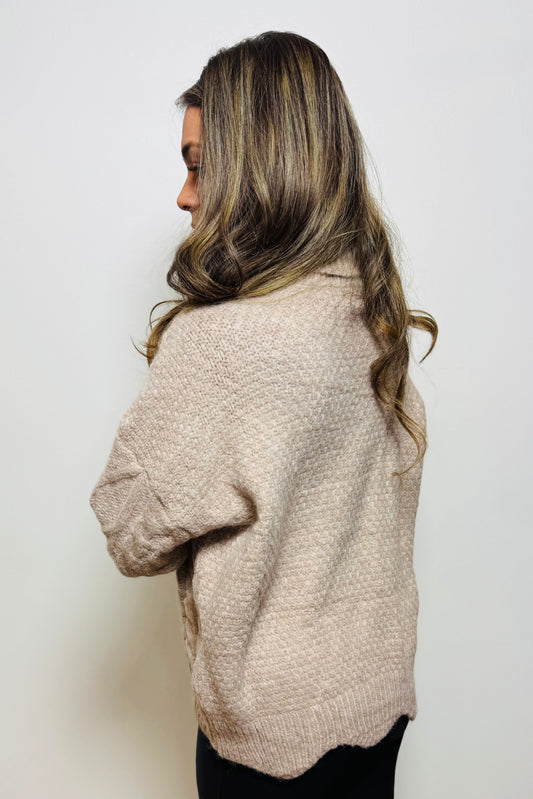 Turtle Neck Cable Knit Scallop Hem Sweater
