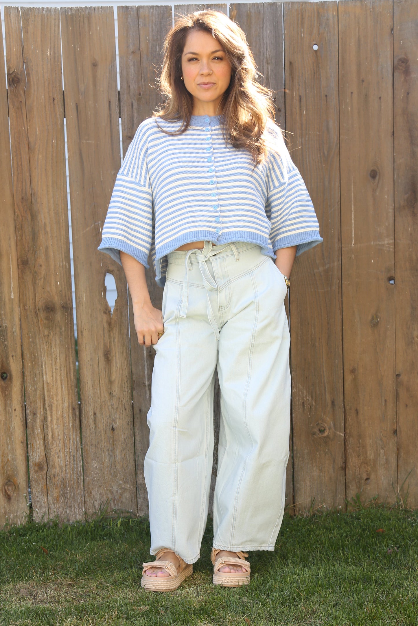 Thin Stripe Curly Edge Cardigan