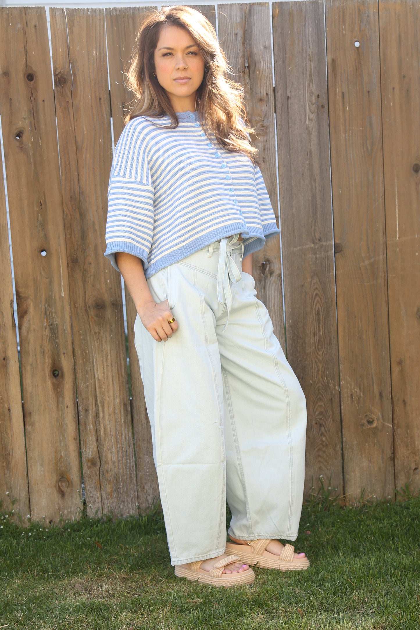 Thin Stripe Curly Edge Cardigan