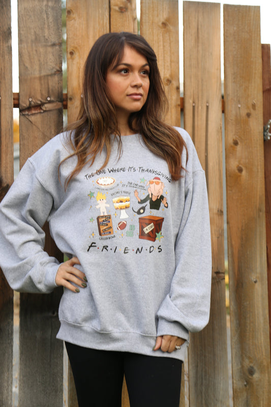 The One for Friendsgiving–Gray Oversized Crewneck