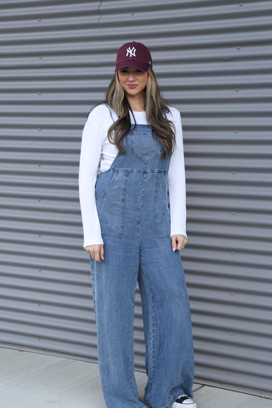 Relaxed Wide Leg Tencel Overall Jumpsuit