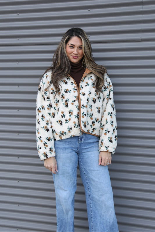 Floral Print Fluffy Fleece Jacket