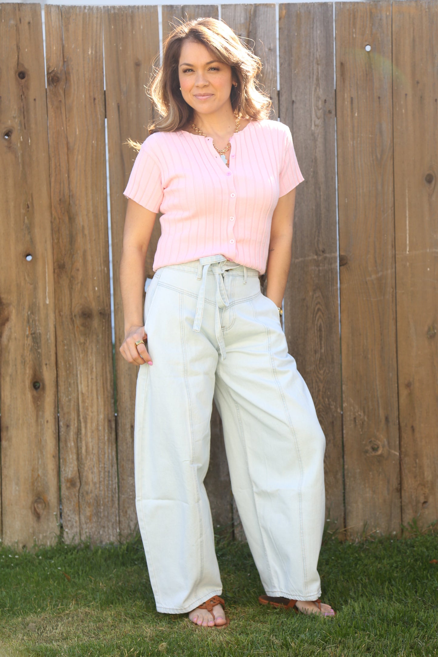 Ribbed Buttoned Top