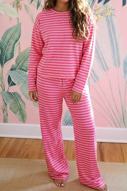 Top and Buttoned Straight Pants Two Piece Set