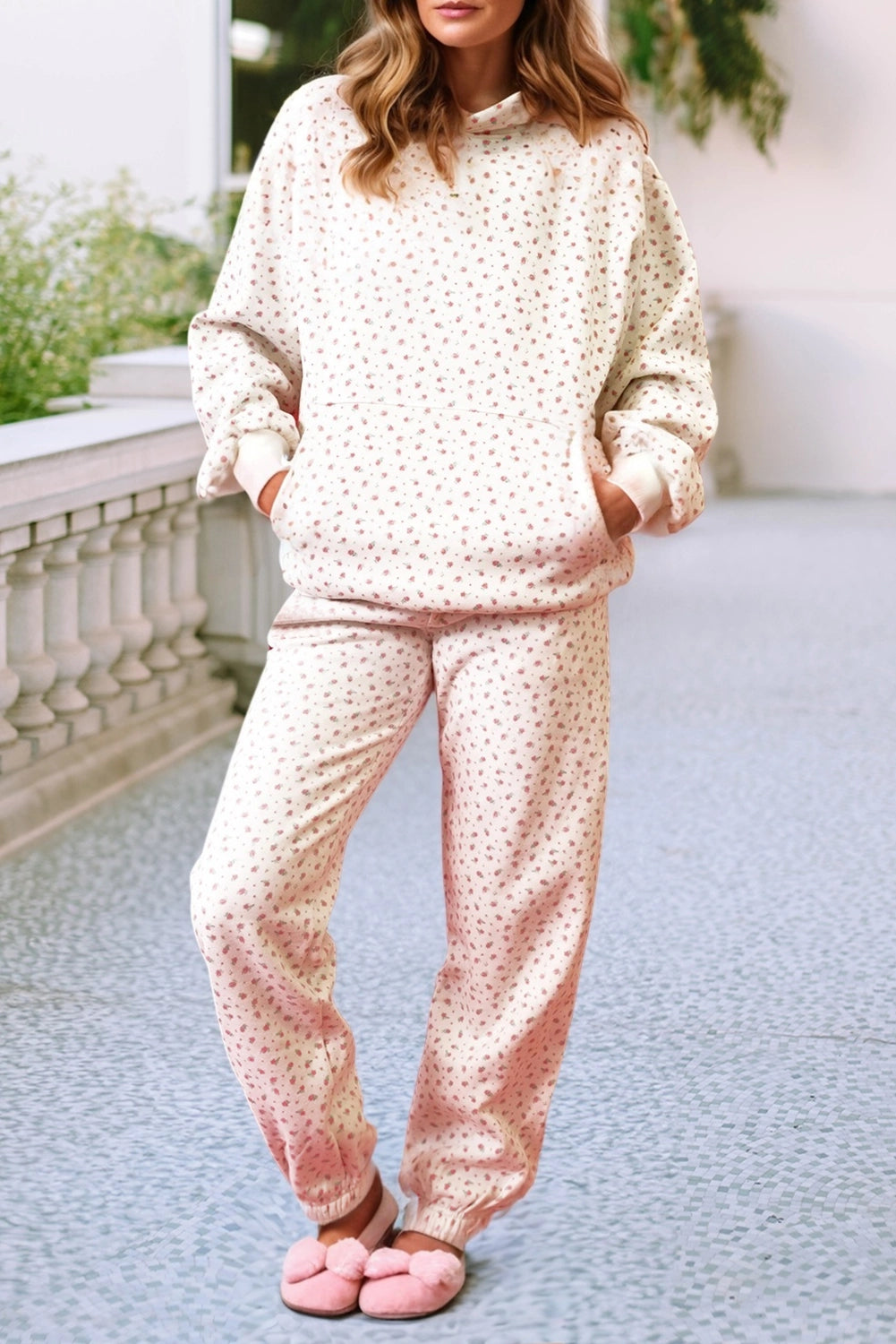Floral Hoodie & Sweatpants Two-Piece Set